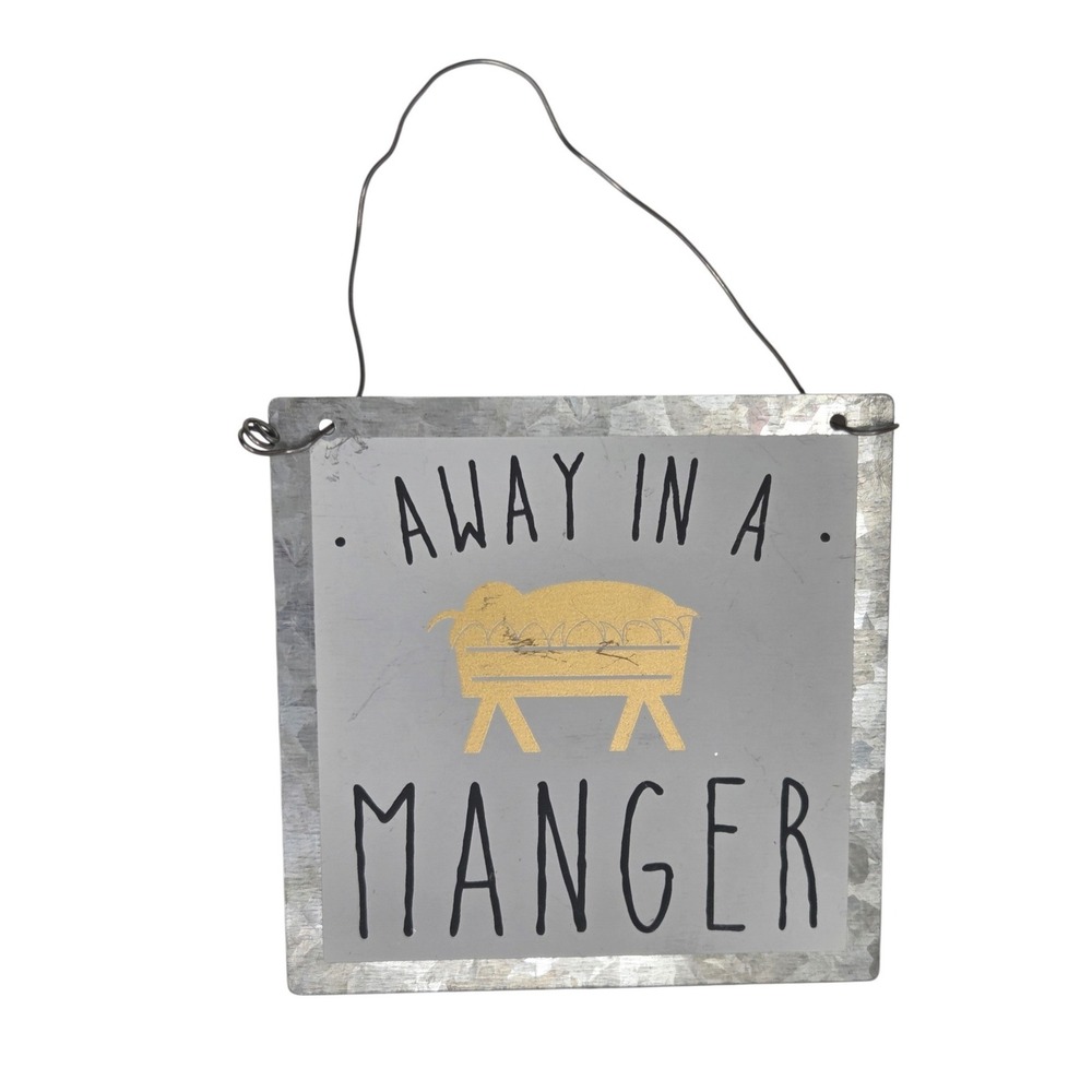 Collins Away In A Manger Galvanized Metal Hanging Christmas Ornament